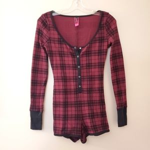 La Senza - Thermal waffle knit plaid pajama romper - Size S